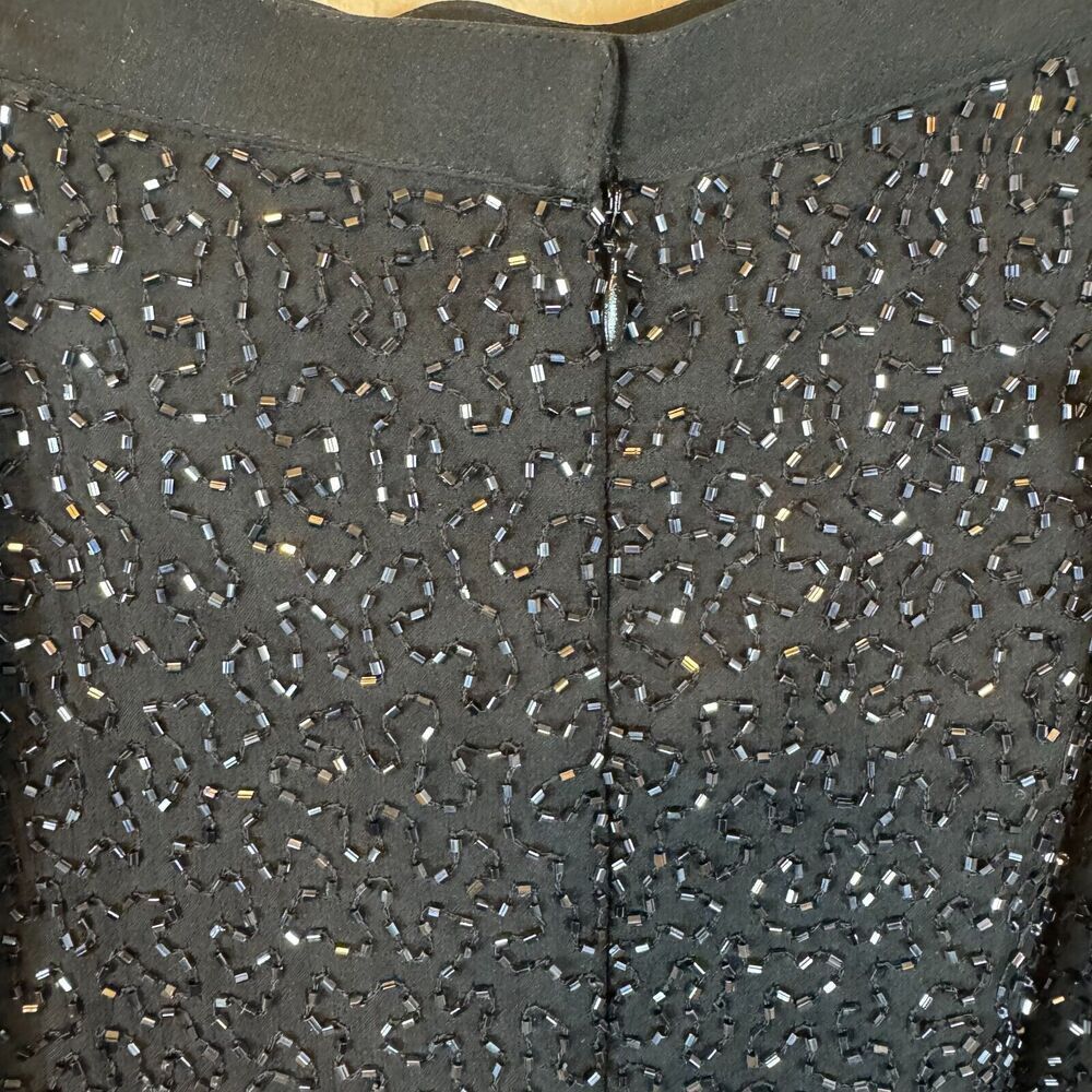Vintage Cache Y2K 100% Silk Black Beaded Sparkly Maxi Skirt Slit Sz 10 Deadstock - Picture 5 of 8